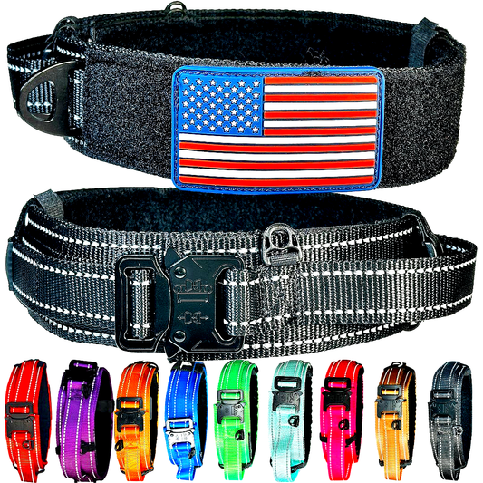 2 Inch Tactical Dog Collar Reflective | Control Handle, Removable Flag Patch