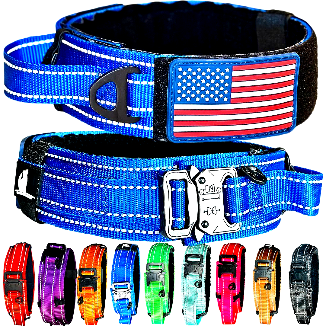 2 Inch Tactical Dog Collar Reflective | Control Handle, Removable Flag Patch