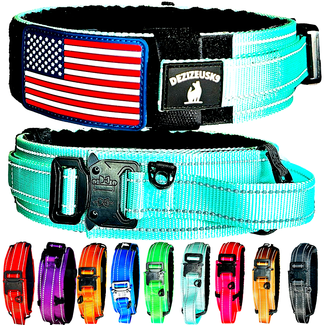 2 Inch Tactical Dog Collar Reflective | Control Handle, Removable Flag Patch