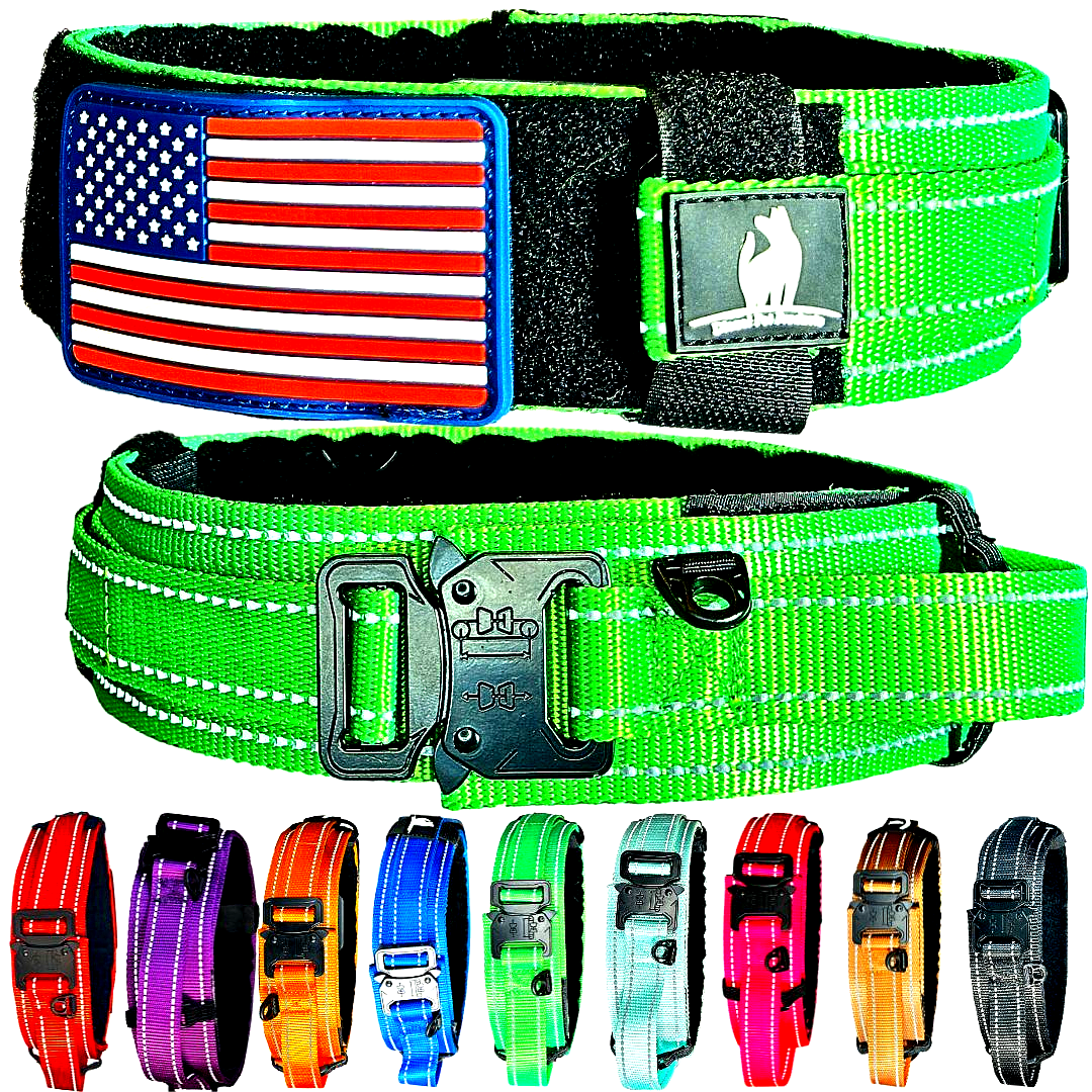 2 Inch Tactical Dog Collar Reflective | Control Handle, Removable Flag Patch