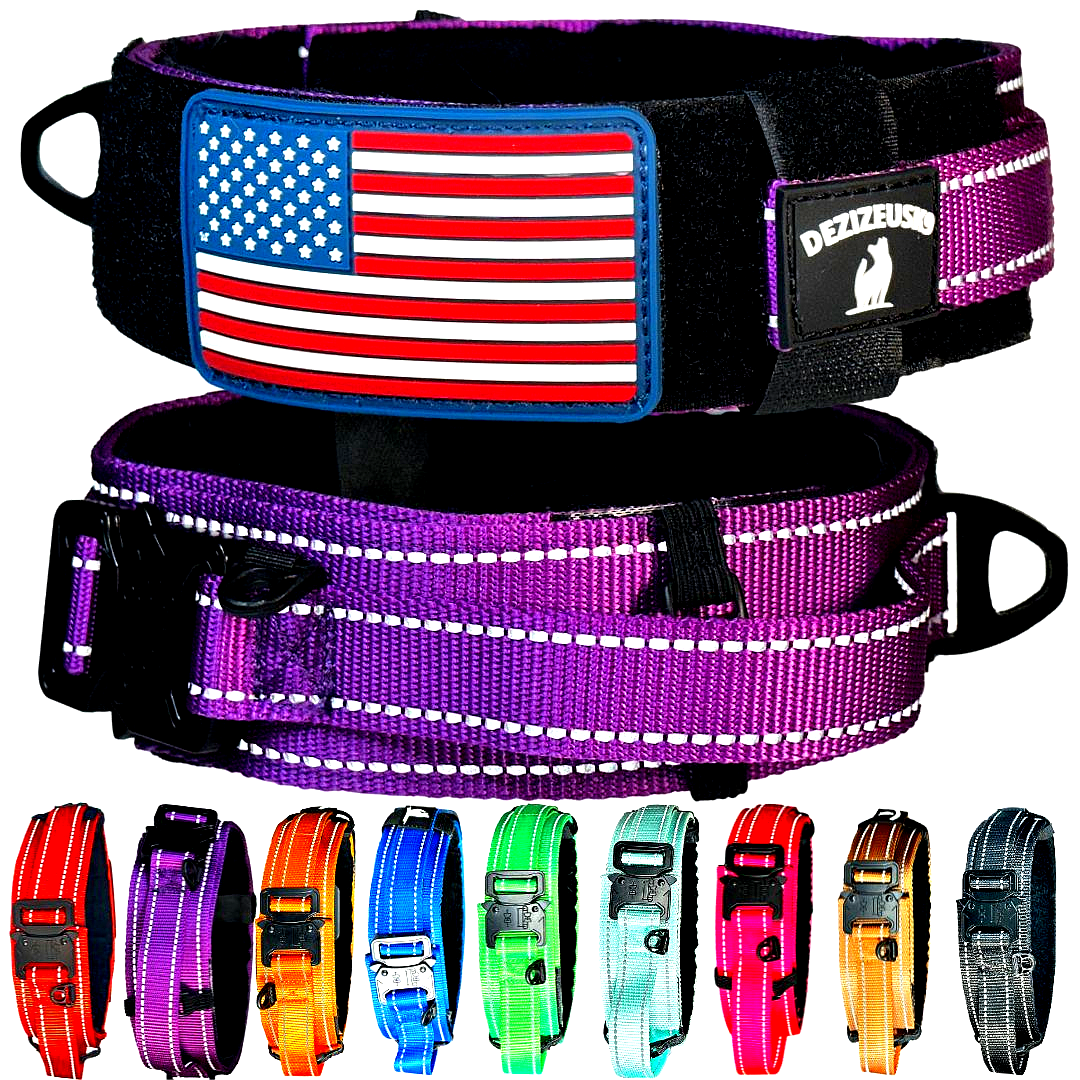 2 Inch Tactical Dog Collar Reflective | Control Handle, Removable Flag Patch