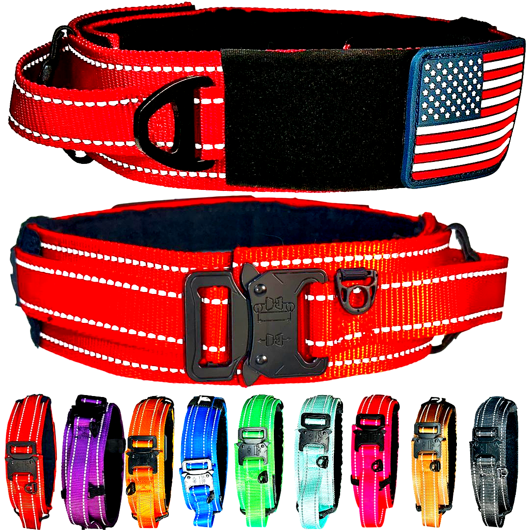 2 Inch Tactical Dog Collar Reflective | Control Handle, Removable Flag Patch