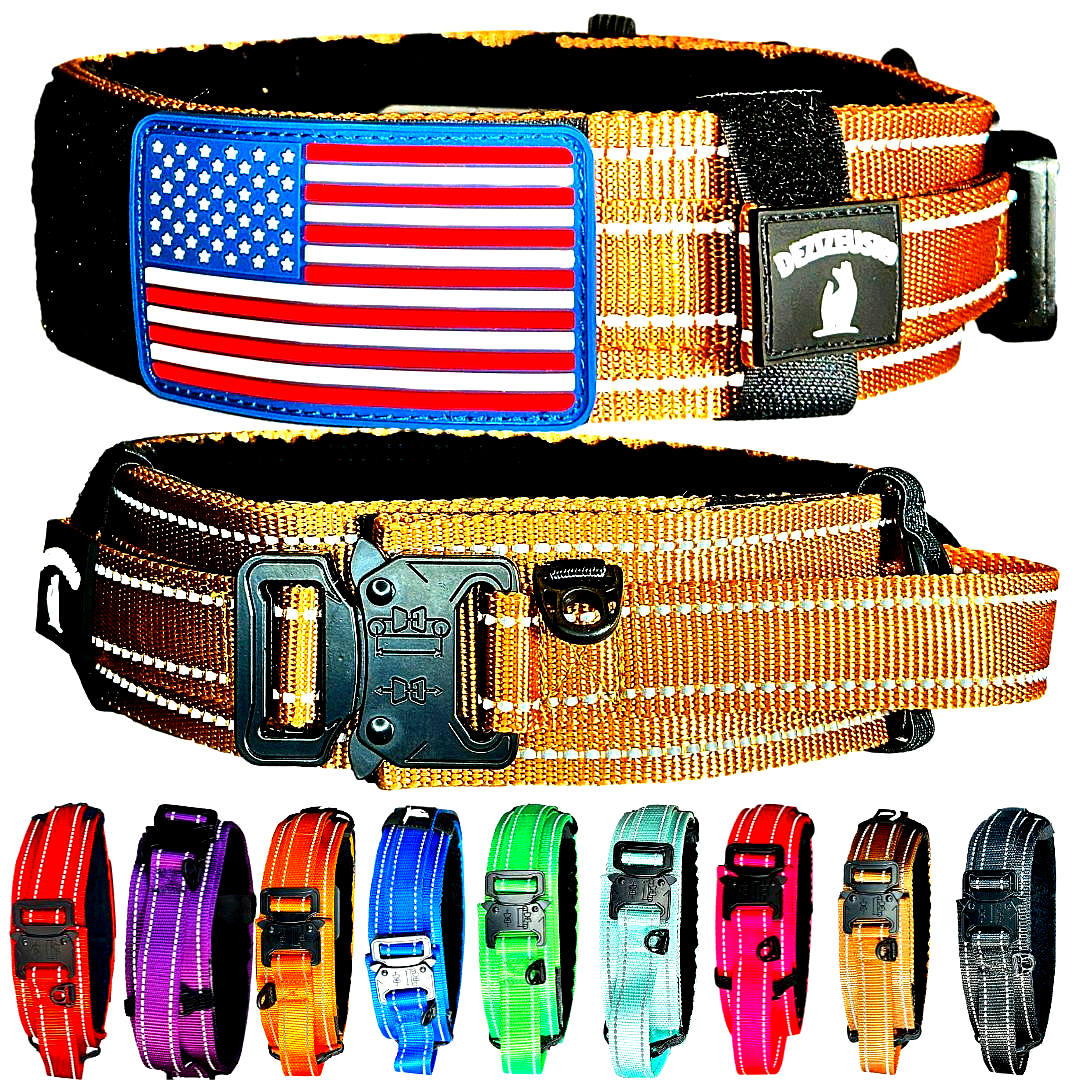 2 Inch Tactical Dog Collar Reflective | Control Handle, Removable Flag Patch